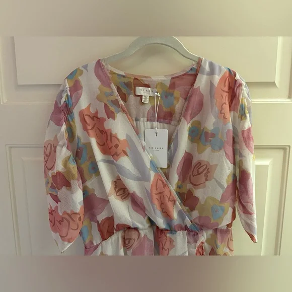 Ted Baker Juleah Ruched Sleeve Detail Mini Dress Natural NWT - Picture 8 of 13